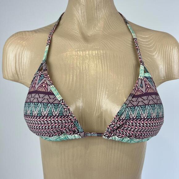 Body Glove Women's Size Medium Pink Blue Print Triangle Bikini Top Swimwear M - Picture 1 of 10